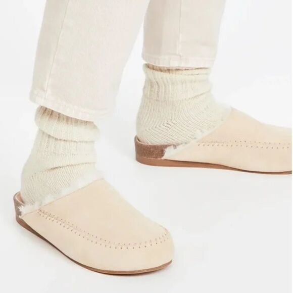 Revolve Villa Rouge Valdez Suede Leather Slippers in Nude - Picture 1 of 8